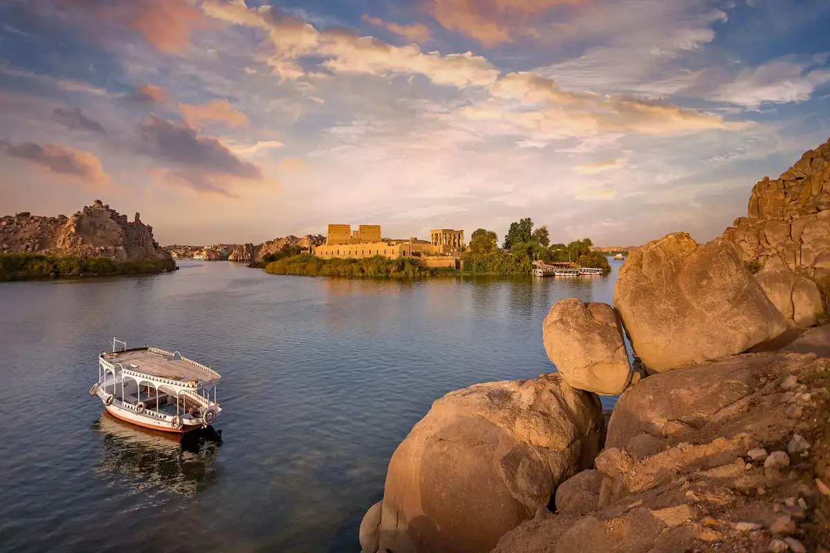 Philae Temple on Agilkia Island, Aswan, at sunset