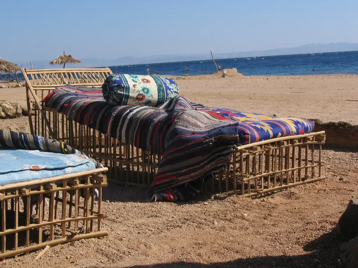 Bedouin-style seating on the beach in Dahab