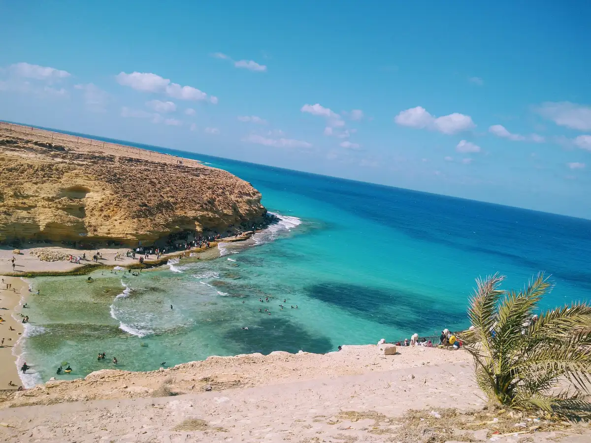 Rocky cliffs and Mediterranean water at Agiba